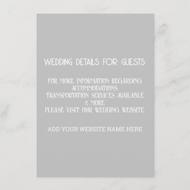 Grey Gray White Wedding Details For Guests Cool Enclosure Card (Front)