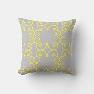 Grey gray & yellow abstract pattern solid back throw pillow