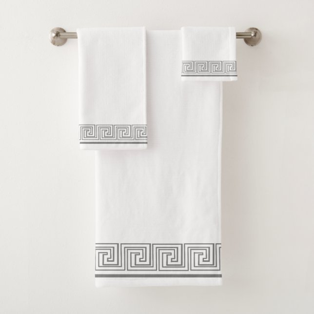 Grey Grecian Frieze Design Bath Towel Set (Insitu)