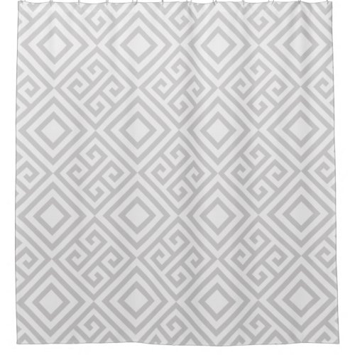Grey Greek Key and Diamond Geometric Pattern Shower Curtain