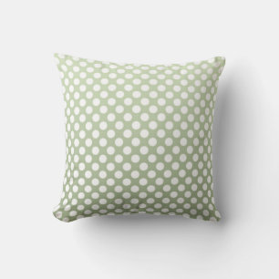 Grey Green and White Polka Dot Pattern Throw Pillow