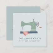 GREY GREEN AQUA ORANGE PINK SEWING MACHINE TAILOR SQUARE BUSINESS CARD (Front/Back)