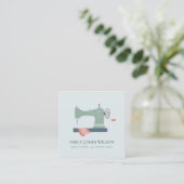 GREY GREEN AQUA ORANGE PINK SEWING MACHINE TAILOR SQUARE BUSINESS CARD (Standing Front)