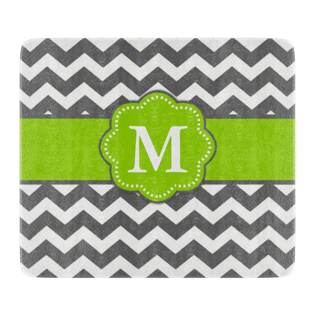 Grey Green Chevron Monoxgram Cutting Board (Front)