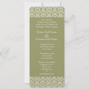 Grey Green Damask Swirls Wedding Invitation