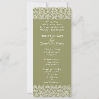 Grey Green Damask Swirls Wedding Invitation