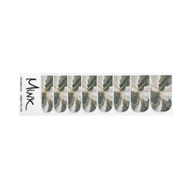 Grey Green Gold Marble Nail Decals (Left Hand)