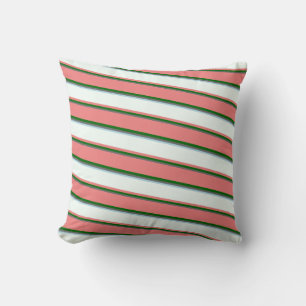 Grey, Green, Light Coral, Mint Cream & Light Blue Throw Pillow