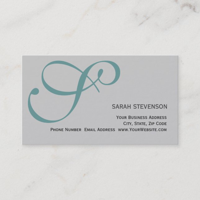 Grey Green Monogram Professional Business Card (Front)