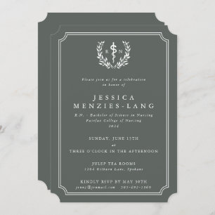 Grey Green Registered Nurse Asclepius Graduation Invitation