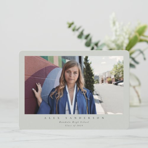 Grey_Green Simple Modern Single Photo Graduation Announcement