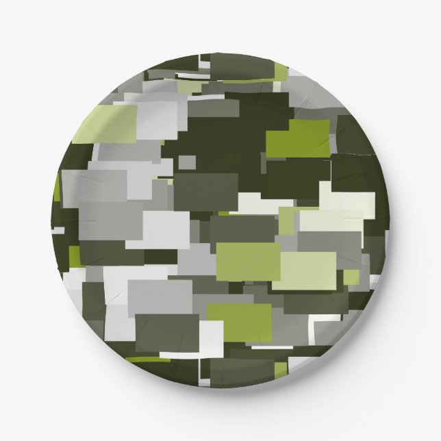 Grey Green Urban Camouflage Paper Plates (Front)