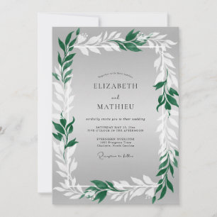 Grey Greenery Foliage Wedding Invitation