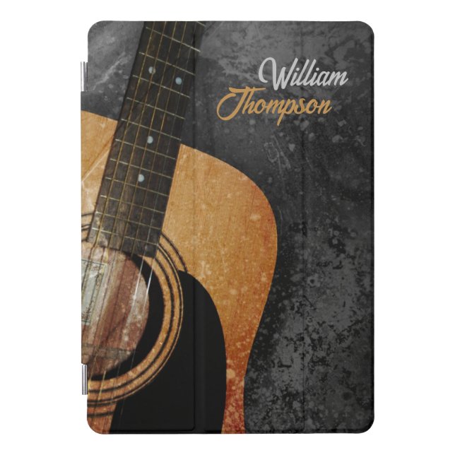Grey Grunge Acoustic Guitar Customizable iPad Pro Cover (Front)