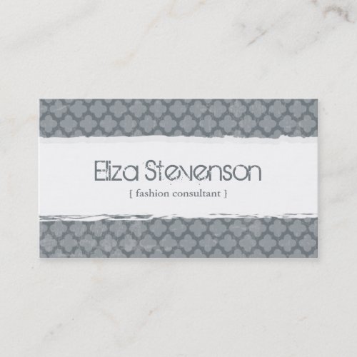 Grey Grunge Quatrefoil Consultant Business Card