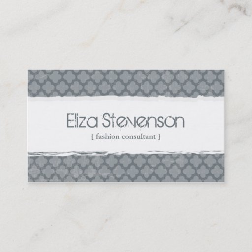 Customizable Grey Grunge Quatrefoil Consultant Business Card