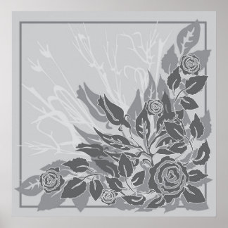 grey grunge roses poster