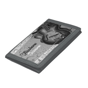 Grey Guitar Music Personalized Trifold Wallet