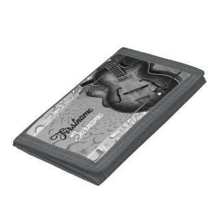 Grey Guitar Music Personalized Trifold Wallet
