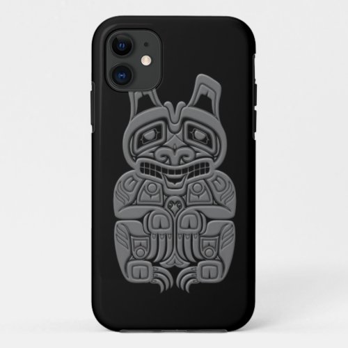 Grey Haida Spirit Bear on Black iPhone 11 Case