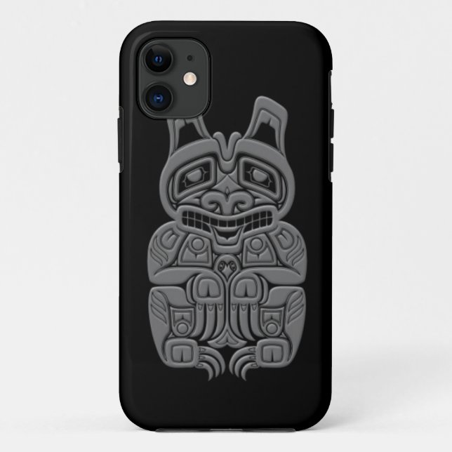 Grey Haida Spirit Bear on Black Case-Mate iPhone Case (Back)