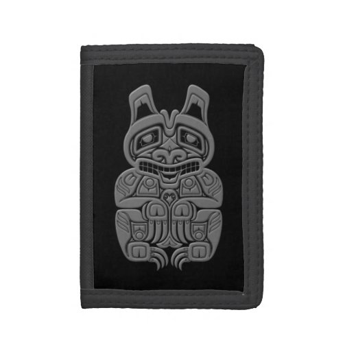 Grey Haida Spirit Bear on Black Trifold Wallet