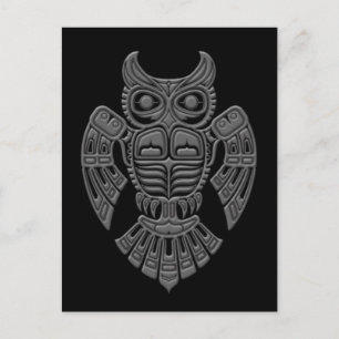 Grey Haida Spirit Owl on Black Postcard