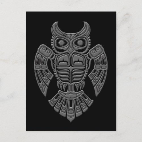 Grey Haida Spirit Owl on Black Postcard