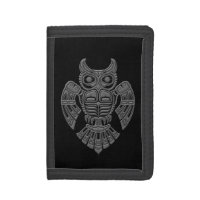 Grey Haida Spirit Owl on Black Tri-fold Wallet