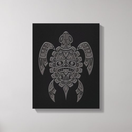 Grey Haida Spirit Sea Turtle on Black Canvas Print