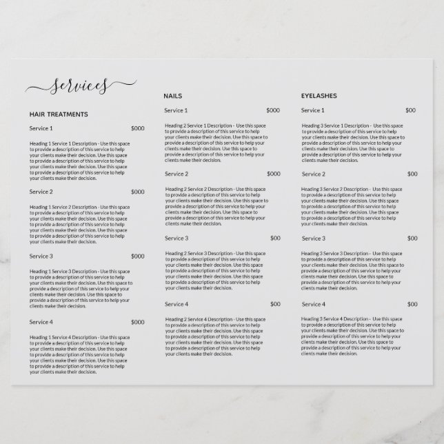 Grey Hair Stylist Salon Price List Service Menu (Back)