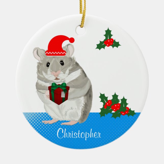  Grey Hamster personalised Christmas Ceramic Ornament (Front)