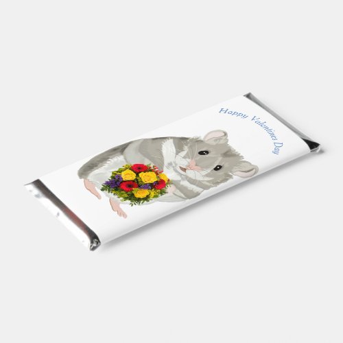 Grey Hamster with a bouquet editable Valentines Hershey Bar Favors