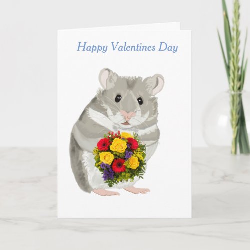 Grey Hamster with a bouquet editable Valentines Holiday Card