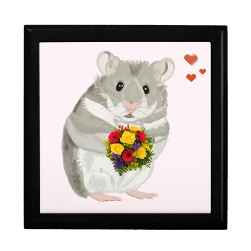 Grey Hamster with a bouquet  Valentines Gift Box