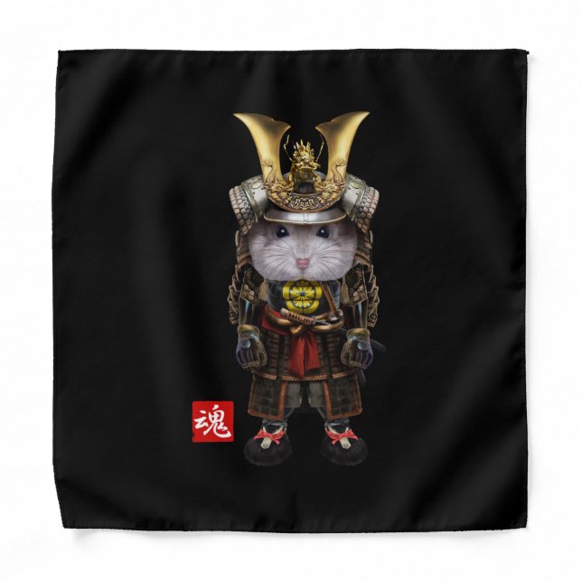 Grey  Hamster With Japanese Samurai Bandana (Front)
