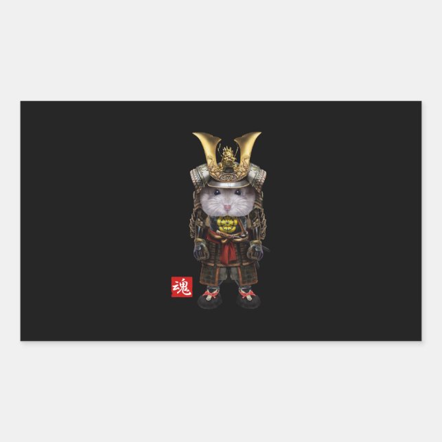 Grey  Hamster With Japanese Samurai Rectangular Sticker (Front)