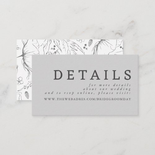 Grey Hand Drawn Wildflowers Wedding Details Enclos Enclosure Card