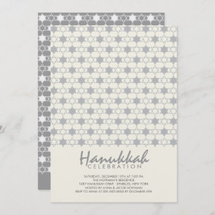 Grey Hanukkah Stars Of David Pattern Holiday Party Invitation