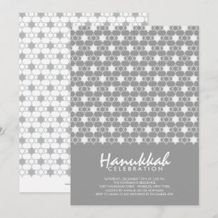 Grey Hanukkah Stars Of David Pattern Holiday Party Invitation