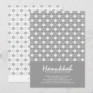 Grey Hanukkah Stars Of David Pattern Holiday Party Invitation