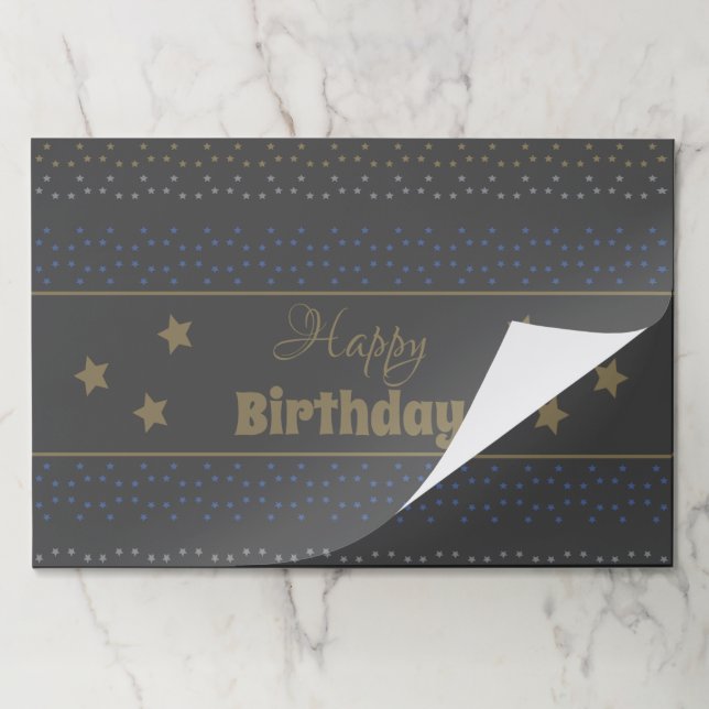 Grey Happy Birthday Paper Placemats with Stars (Folded)