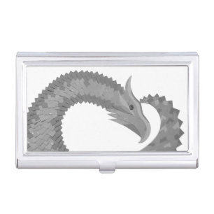Grey heart dragon on white business card holder