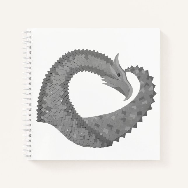 Grey heart dragon on white notebook (Front)