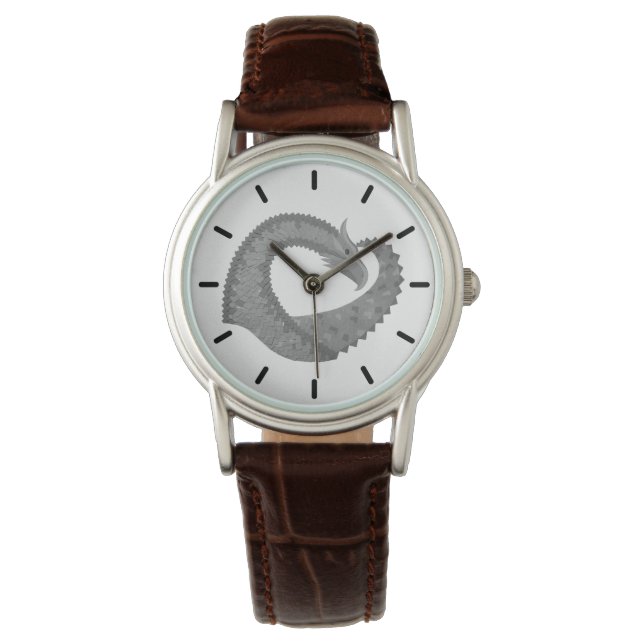 Grey heart dragon on white watch (Front)
