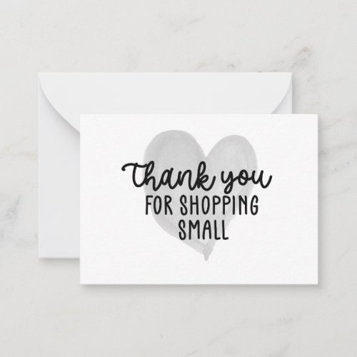 Grey Heart Thank You For Shopping Small  Note Card