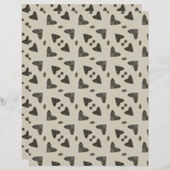 Grey Hearts Geometric Scrapbook Paper (Front/Back)