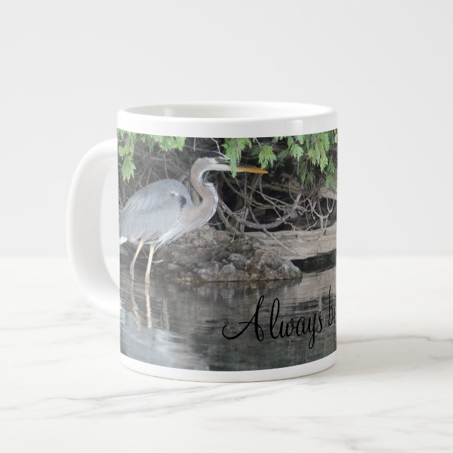 Grey Heron Bird Giant Coffee Mug (Front Left)