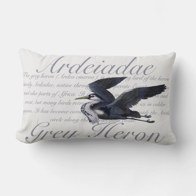 Grey Heron Bird Lumbar Pillow (Front)
