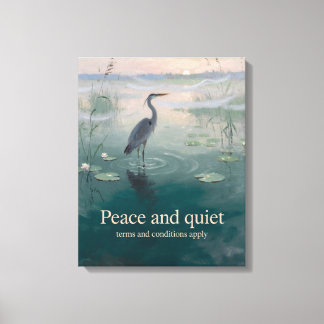 Grey Heron Misty Marsh Dawn Wrapped Canvas Print